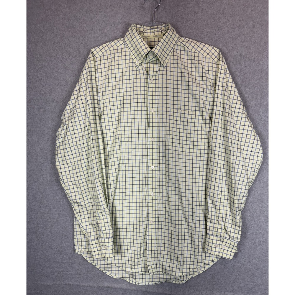 Bobby Jones Shirt Mens Medium Yellow Blue Plaid‎ Easy Care Button Down Classic